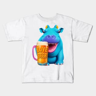 Smiling hippo with a beer mug Kids T-Shirt